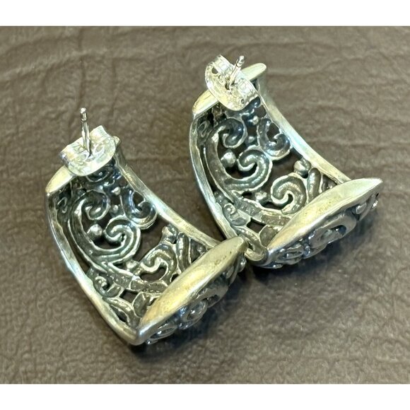 VTG SIGNED MEXICO 925 Sterling Silver Filigree Half Hoop Pierced Earrings - Picture 4 of 6